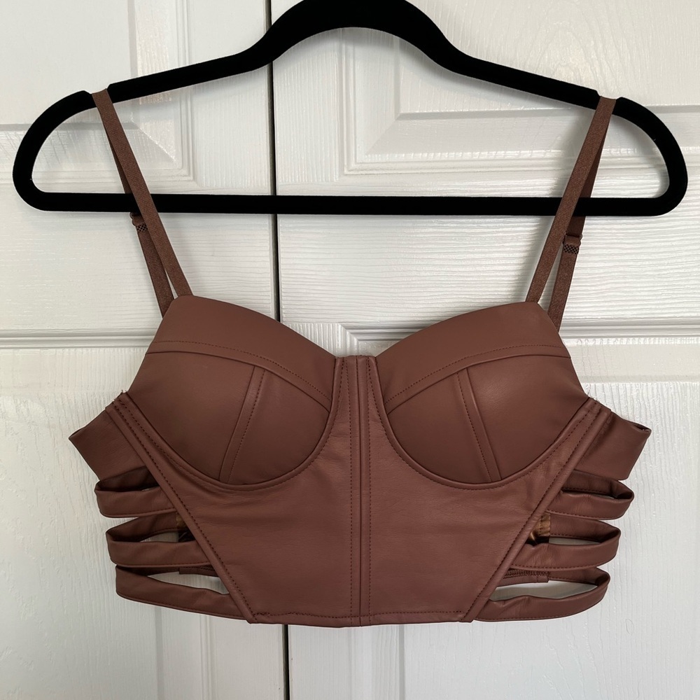 Pleather Two Piece Mauve/Brown Set Size S - Picture 3 of 8
